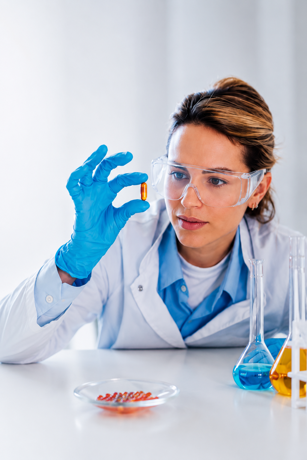 Nurx scientist examining a capsule